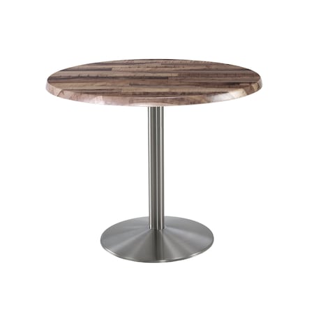 Holland Bar Stool Co 36" Tall OD214 Stainless Steel Table Base 22" Diameter 36" Diameter Rustic Top OD214-2236SSOD36RRustic